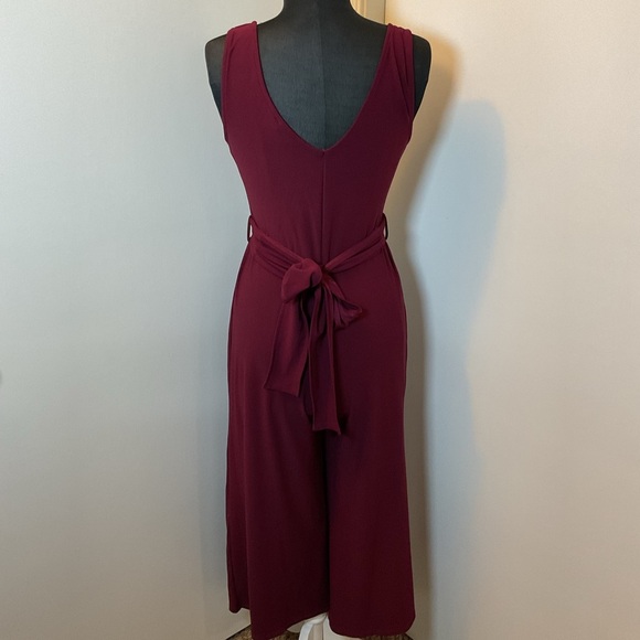 13. Blaine Burgundy Jumpsuit with Plunging V-Neck and Cropped Legs Size Medium - Picture 5 of 8